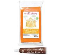 Pâte à sucre orange arôme vanille 250 g + Stylo chocolat
