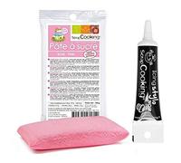 Pâte à sucre rose 100 g + Stylo de glaçage noir