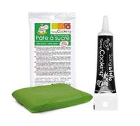 Pâte à sucre vert foncé 100 g + Stylo de glaçage noir Scrapcooking