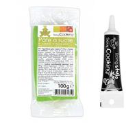 Pâte à sucre vert prairie 100 g + Stylo de glaçage noir Scrapcooking