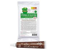 Pâte à sucre verte arôme vanille 250 g + Stylo chocolat