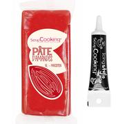 Pâte d'amande rouge 200 g + Stylo de glaçage noir Scrapcooking