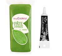 Pâte d'amande verte 200 g + Stylo de glaçage noir