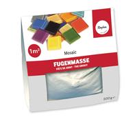 Rayher 1460000 Pâte à joint mosaïque, gris, 500g, 3-5 m2, ciment à reconstituer avec de l’eau, séchage à l’air, résiste à la chaleur 300°C, usage intérieur, pour mosaïque