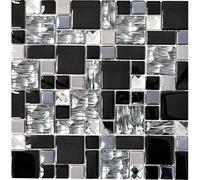 Pâte de Verre Inox Carrelage Mosaïque Noir Argent Transparent Gris Miroir Mosaïque Crédence de Cuisine Salle de Bains Wc -...