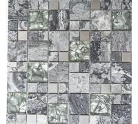 Pâte de Verre Pierre Acier Gris Mélange Cuisine Mur Miroir Mosaïque Art: