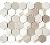 Pâte de Verre Pierre Naturelle Carreaux de Mosaique Hexagone 3D Boue Gris Crème