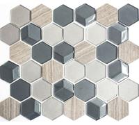 Pâte de Verre Pierre Naturelle Carreaux Mosaique Hexagone 3D Anthracite Argent