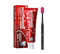 Pâte Dentifrice à La Niacinamide 100g, Pâte Dentifrice Et Brosse à Dents, Dentifrice Blanchissant à La Niacinamide, Haleine Fraîche & Gencives Saines, Réduit Les Taches Jaunes Sur Les Dents