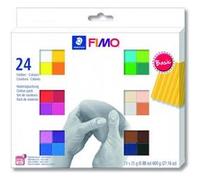 Staedtler FIMO Soft, Assortiment de 24 demi-pains de pâte FIMO aux couleurs vives assortis, Pâte à modeler durcissant au four et facile à démouler, 8023 C24-1