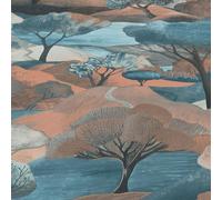 Pâte le Mur Papier Peint Douce Paysage Arbres Sarcelle/Moka Erismann 10433-19