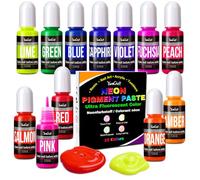 Pâte Pigmentée Néon Colorant pour Résine Néon 12 Couleurs (10g) - Pigments Fluo Concentrés pour Résine Époxy, Peinture, Nail Art, Bijoux, Savons, Bougies, Slime & Bombes de Bain