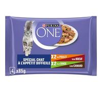 Pâtée pour Chat Adulte Appétit Difficile en Sauce Poulet Boeuf Dinde Canard PURINA One - Les 4 sachets de 85g Lot De 4 - par Lot
