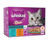 Pâtée pour Chat Adulte en Gelée Cabillaud Poulet Saumon Dinde Thon Truite Duo Terre Mer WHISKAS - la boîte de 12 sachets fraîcheur Lot De 3 - par Lot