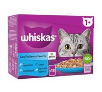 Pâtée pour Chat Adulte en Gelée Saumon Thon Cabillaud Poisson Blanc Les Poissons Favoris WHISKAS - la boîte de 12 sachets fraîcheur Lot De 3 - par Lot