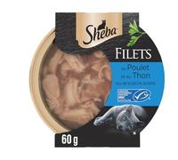 Pâtée pour Chat Adulte Filets Poulet Thon Sheba - la barquette de 60g Lot De 8 - par Lot
