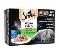Pâtée pour Chat Adulte Mini Filets en Sauce Poulet Boeuf Poissons Blancs Saumon Sheba - Les 12 sachets de 85g Lot De 3 - par Lot