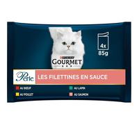 Pâtée pour chat adulte - PURINA GOURMET - Perle Filettines en Sauce - Lot de 3 - 4 sachets de 85 g