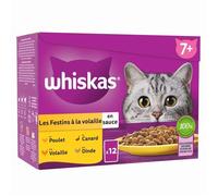 Pâtée pour chat senior - WHISKAS - Festins à la Volaille - 48 sachets - 4,6 kg - Nourriture humide