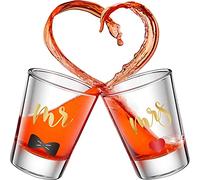 Patelai 2 Pièces Verres à Liqueur de Mr and Mrs Verre à Vin de Fête de Mariage d’Or Verres de Bridal Shower Anniversaire Fiançailles Verres à Vin de Couples pour Jeunes Mariés et Couples (Délicat)