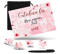 Patelai 24 Pcs Puzzles de Bons d'Achat Carte de Voeux en Bois Créez Votre Propre Puzzle avec Marqueur et Sac-Cadea (Fleurs)