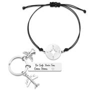 Patelaï 3 Cadeau de Voyage Voyage Porte-Bonheur Bracelet Boussole avec Carte de Voeux Porte-Clés Ange Gardien pour Voyageurs Semestre à l'Étranger Pilotes Cadeau d'Adieu
