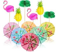 Patelai 60 Décorations de Fête Cocktail Comprenant 3D Toppers à Cupcakes Ananas Flamant Bâtons de Parapluie en Papier Couleurs Mélangées, Toppers Fruits Tropicaux en Nid d'abeille de Palmier