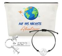 Patelai Ensemble de Cadeau de Voyage Compris Trousse de Maquillage Bracelet de Voyage avec Pendentif Boussole Porte-Clés Porte-Bonheur et Carte de Vœux pour Voyageur Cadeau d'Adieu Année à l'Étranger