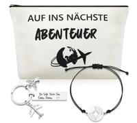 Patelai Ensemble de Cadeau de Voyage Compris Trousse de Maquillage Bracelet de Voyage avec Pendentif Boussole Porte-Clés Porte-Bonheur et Carte de Vœux pour Voyageur Cadeau d'Adieu Année à l'Étranger