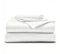 Patelorama-Home Parure de lit California King size 100 % coton égyptien à longues fibres 100 % coton égyptien à longues fibres 182,9 x 213,4 cm, poches profondes de 25,4 cm - Calking, rayures blanches