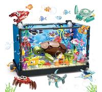 PATEMZON Aquarium Bloc de Construction, 12 en 1 Aquarium Jouet, Ensemble de Construction avec Lumière LED, Compris Modèles de Jouets y Compris Requin, Tortue, Méduses, Cadeau pour Adultes et Enfants