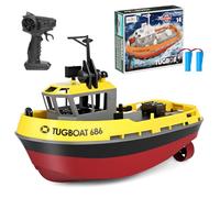 PATEMZON Bateau Télécommandé, 1:72 DIY Modèle Analogique Bateau RC, Navire Telecommandé Enfant avec Lumières LED, 2.4GHz Navire de Sauvetage, Jouets de Piscine pour Enfants et Adultes