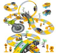 PATEMZON Circuit Voiture Enfant, Piste de Course de Construction, avec Voitures Electriques, Ensemble de Circuit Flexible, Ingénierie Jouets, Educatif Cadeau pour 3 4 5 6 Ans Garçons Filles