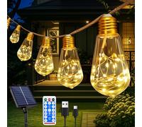 PATEMZON Guirlande Solaire Extérieur 7.5M avec 16 Ampoules, LED Guirlande Lumineuse Solaire Étanche, 8 Modes Guirlande Guinguette Exterieure Temporisé, Vintage Décoration Jardin Fête Terrasse