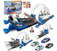 PATEMZON Piste de Course 3 en1, 40+ Pièces Piste Voiture avec Conception À 4 Vitesses, Jouet Circuit Voiture pour Enfants avec Boucle et U-Track, Kit de Circuit Petites Voitures pour Enfants 3+Ans (A)