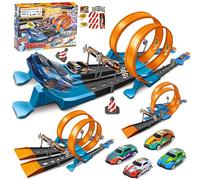 PATEMZON Piste de Course 3 en1, 40+ Pièces Piste Voiture avec Conception À 4 Vitesses, Jouet Circuit Voiture pour Enfants avec Boucle et U-Track, Kit de Circuit Petites Voitures pour Enfants 3+Ans (B)