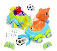 PATEMZON Voiture Telecommandé Enfant 2 Ans, Set de 2 Jouet Dinosaure avec Lumières et Musique, Football, Voiture RC pour Garçons Filles, Cadeau Anniversaire Noël Enfant 2 3 4 5 6 Ans Garçon