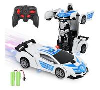 PATEMZON Voiture Télécommandé Robot Enfant, Transformable Voiture Télécommandée Police avec 360°Rotation et Lumières, Rechargeable RC Voitures Course, Voitures Robot Cadeau pour Garcon 3-9 Ans