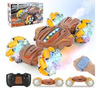 PATEMZON Voiture Télécommandée Tout Terrain, 4WD 2.4Ghz RC Stunt Car, Voiture télécommandée avec la Main, Lumière et Spray, Rotation à 360°, Cadeau pour Filles Garçons Enfants de 6 8 9+ Ans (Orange)