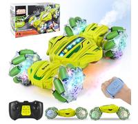 PATEMZON Voiture Télécommandée Tout Terrain, 4WD 2.4Ghz RC Stunt Car, Voiture télécommandée avec la Main, Lumière et Spray, Rotation à 360°, Cadeau pour Filles Garçons Enfants de 6 8 9+ Ans (Vert)