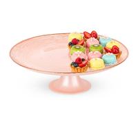 Patera na tort na nóżce szklana różowa 28 cm
