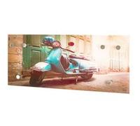 Portant à vetement mural en verre trempé avec motif scooter imprimé et 6 crochets en optique inox Multicolore