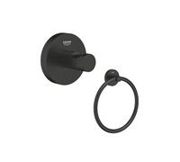 Patère murale + anneau porte serviettes Start noir mat