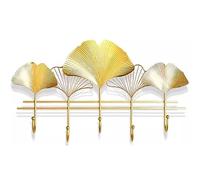 Patère Murale Forme De Feuille De Ginkgo De Style Minimaliste De Luxe Porte Manteau Mural, Métal D'entrée Porte-Manteau Mural avec Crochets 5/7, Installation Facile (Color : Gold, S : 50 * 27 * 6cm)