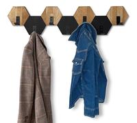 Patère murale hexagonale, en bois de chêne noir, design moderne, pour chambre d'adolescent, salle de bain, naturel (noir/chêne, 77)