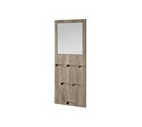 HAKU Portemanteau mural miroir chêne Truffe chromé MDF métal L30×H80×P6 cm