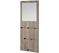 HAKU Portemanteau mural miroir chêne Truffe chromé MDF métal L30×H80×P6 cm