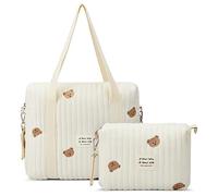 Paterr Lot de 2 sacs à langer fourre-tout multifonctions pour femme - Sac de maternité en coton matelassé - Joli sac à langer - Ours