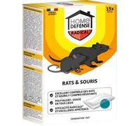 Pâtes Anti-Rats et Souris 150 g - HOME DEFENSE - Action radicale, appétant - Spécial lieux secs et humides - 15 sachets de 10 g