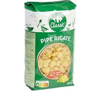 Pâtes pipe rigate au blé dur, format familial 500 g, qualité supérieure, cuisson al dente 10 min, idéales pour recettes gourmandes et équilibrées au quotidien - Lot de 4